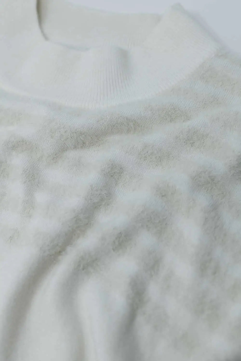 White Knit Sweater with Fluffy Stripe Detail - WHITE / ONE - Sweaters