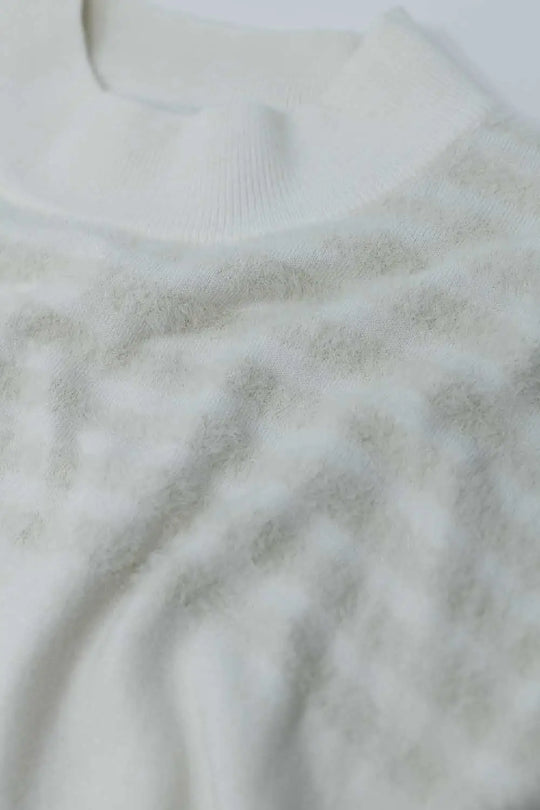 White Knit Sweater with Fluffy Stripe Detail - WHITE / ONE - Sweaters