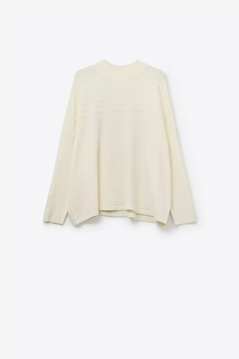 Beige Knit Sweater with Fluffy Stripe Detail - CREAM / ONE - Sweaters