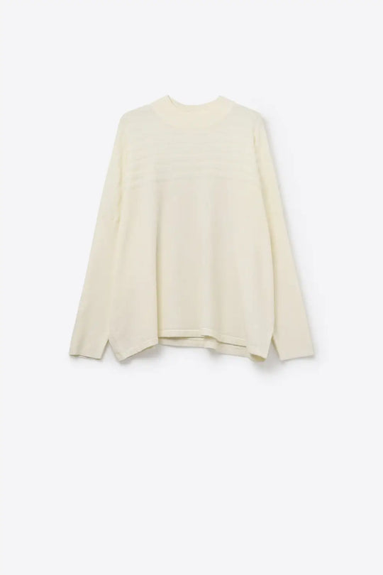 Beige Knit Sweater with Fluffy Stripe Detail - CREAM / ONE - Sweaters