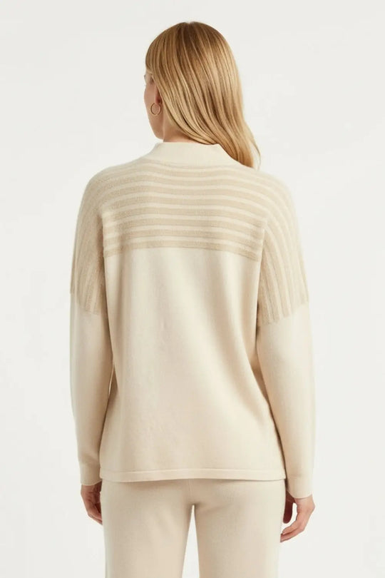 Beige Knit Sweater with Fluffy Stripe Detail - CREAM / ONE - Sweaters