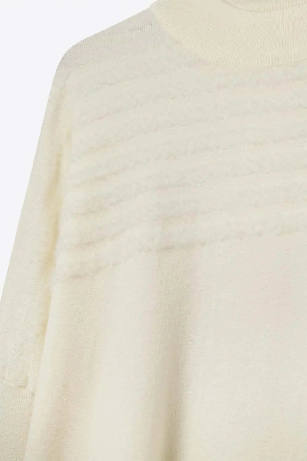 Beige Knit Sweater with Fluffy Stripe Detail - CREAM / ONE - Sweaters
