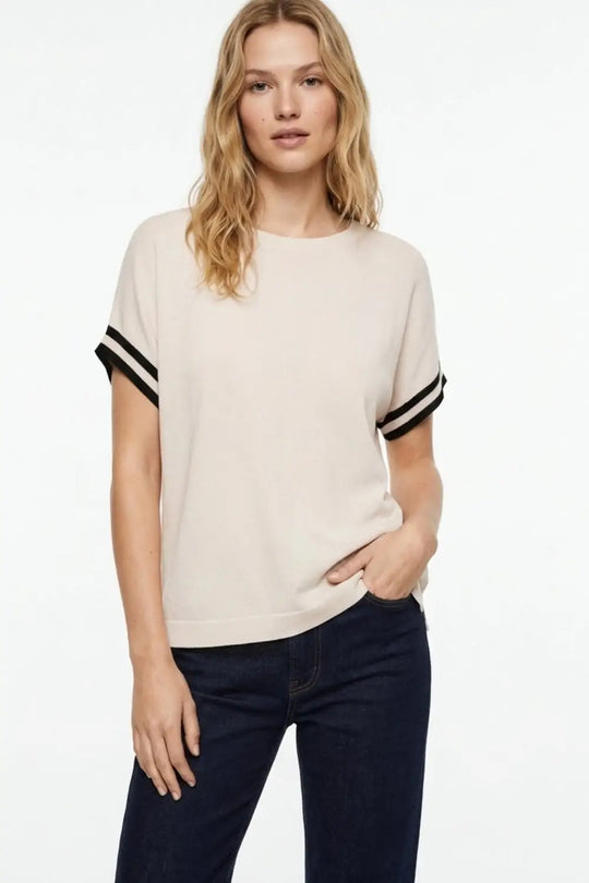 relaxed Sweater In beige with black contrast detail - BEIGE / ONE - Sweaters