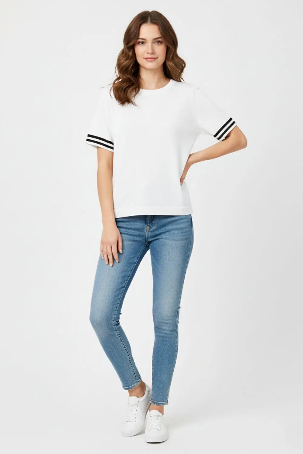 relaxed fit Sweater In White with black contrast detail - WHITE / ONE - Sweaters