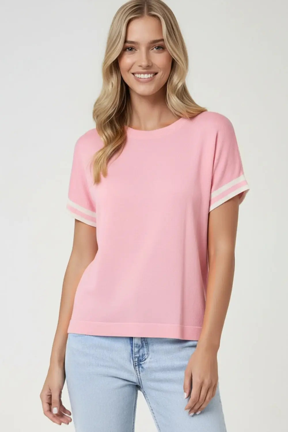 relafed fit Sweater In pink with white contrast detail - PINK / ONE - Sweaters