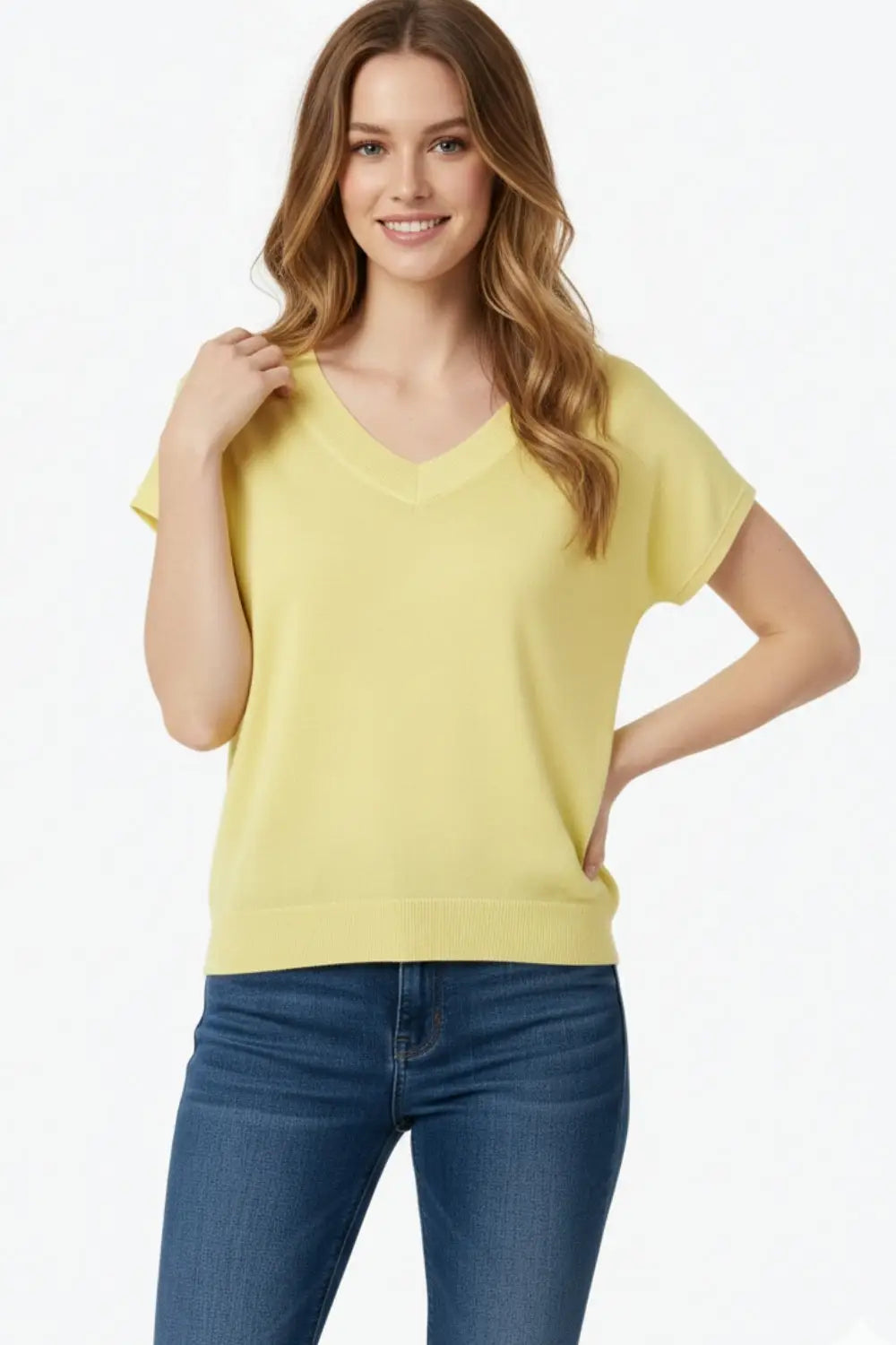 yellow fine knit V-neck sweater - YELLOW / ONE - Sweaters