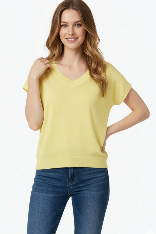 yellow fine knit V-neck sweater - YELLOW / ONE - Sweaters
