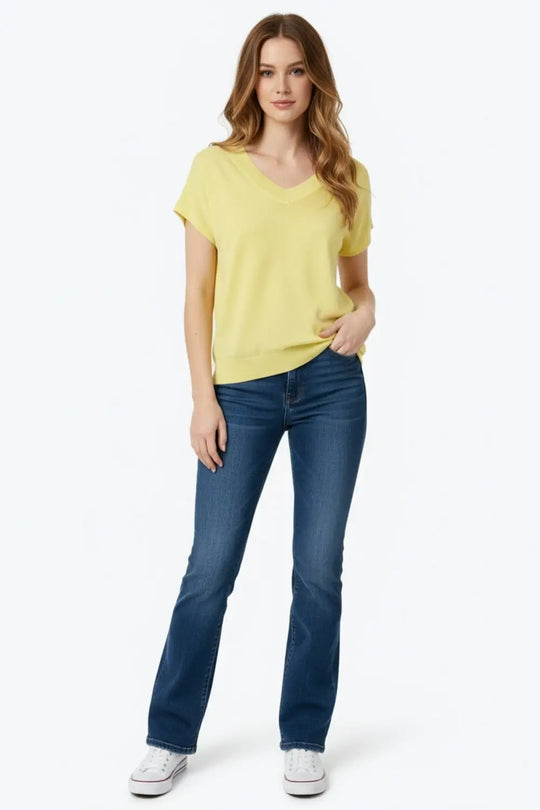 yellow fine knit V-neck sweater - YELLOW / ONE - Sweaters