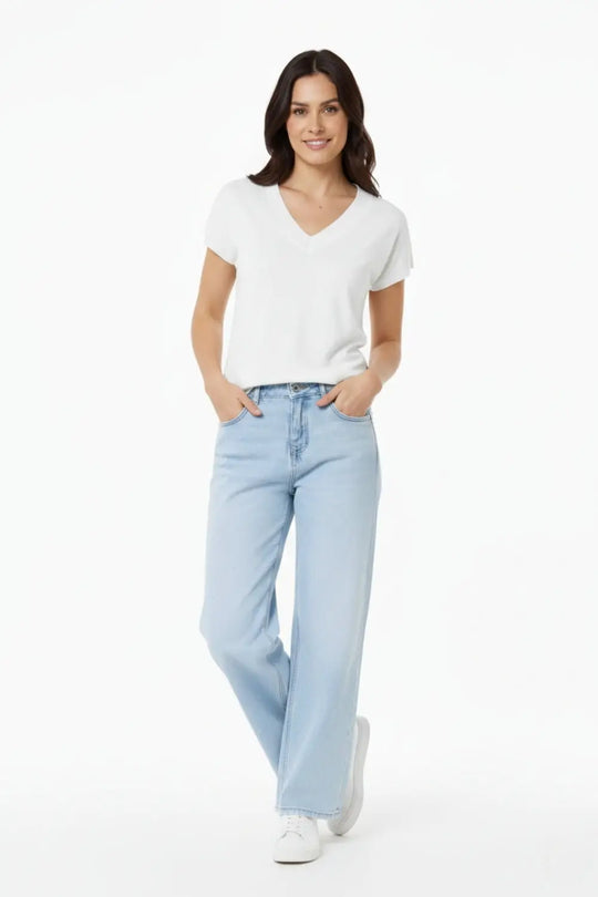 White lightweight knit V-neck sweater with short sleeves - WHITE / ONE - Sweaters