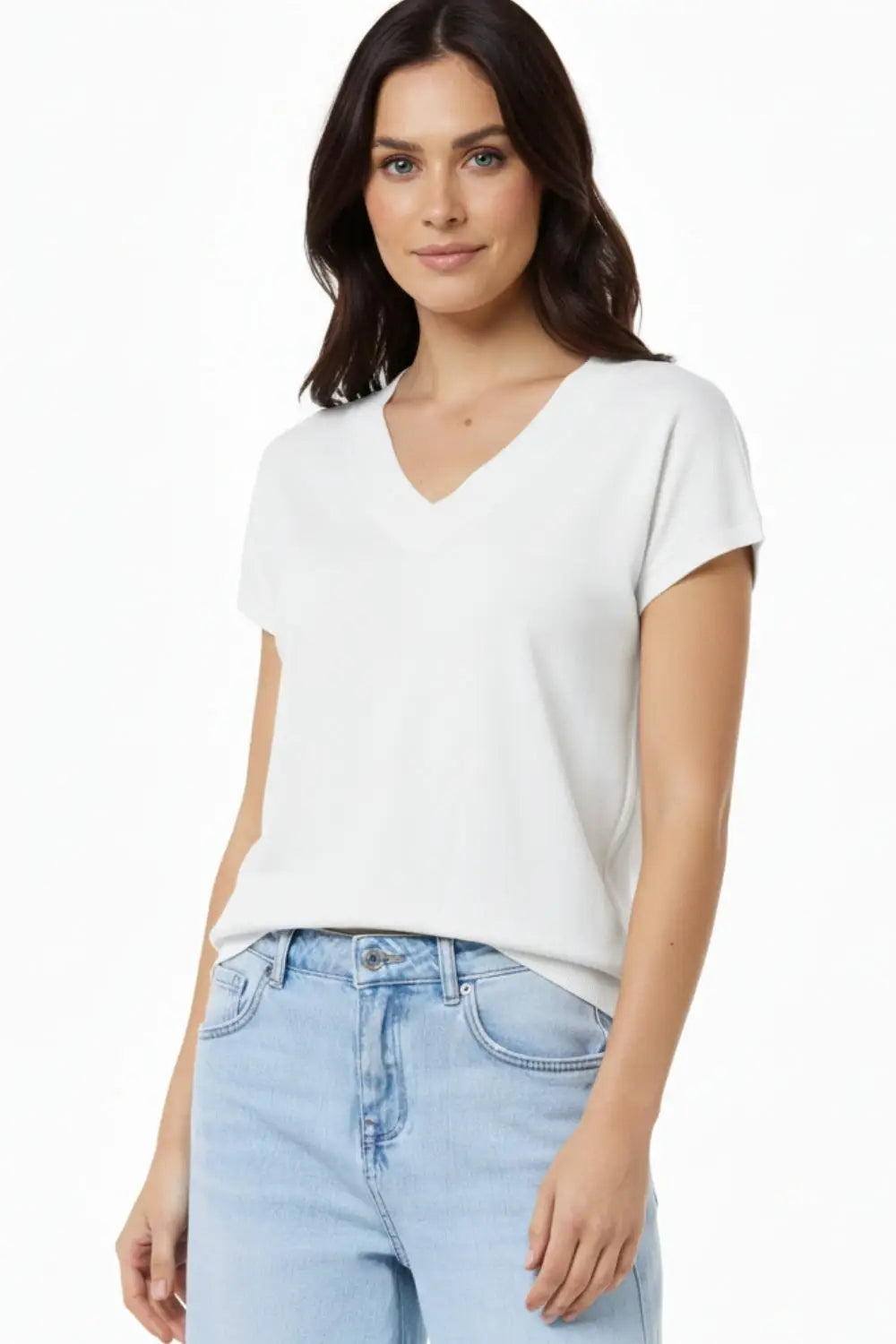 White lightweight knit V-neck sweater with short sleeves - WHITE / ONE - Sweaters