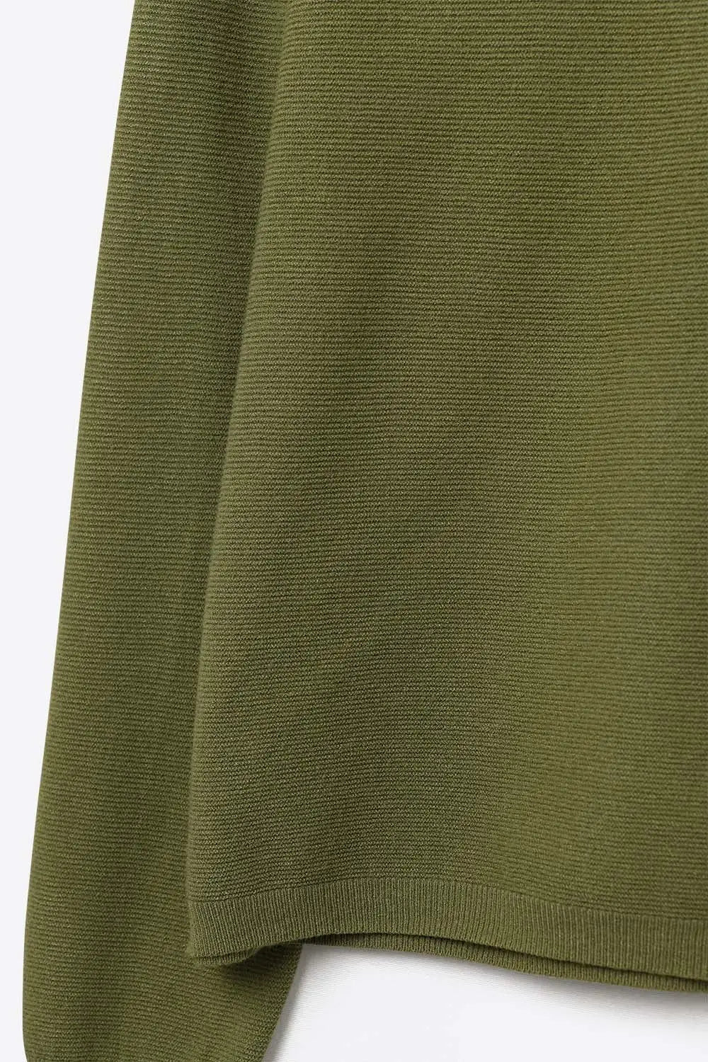 khaki Fine Knit V-Neck Sweater with Subtle Linear Texture - KHAKI / ONE - Sweaters