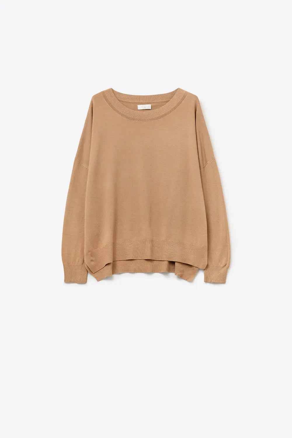 Camel knit sweater with mesh collar detail - CAMEL / ONE - Sweaters
