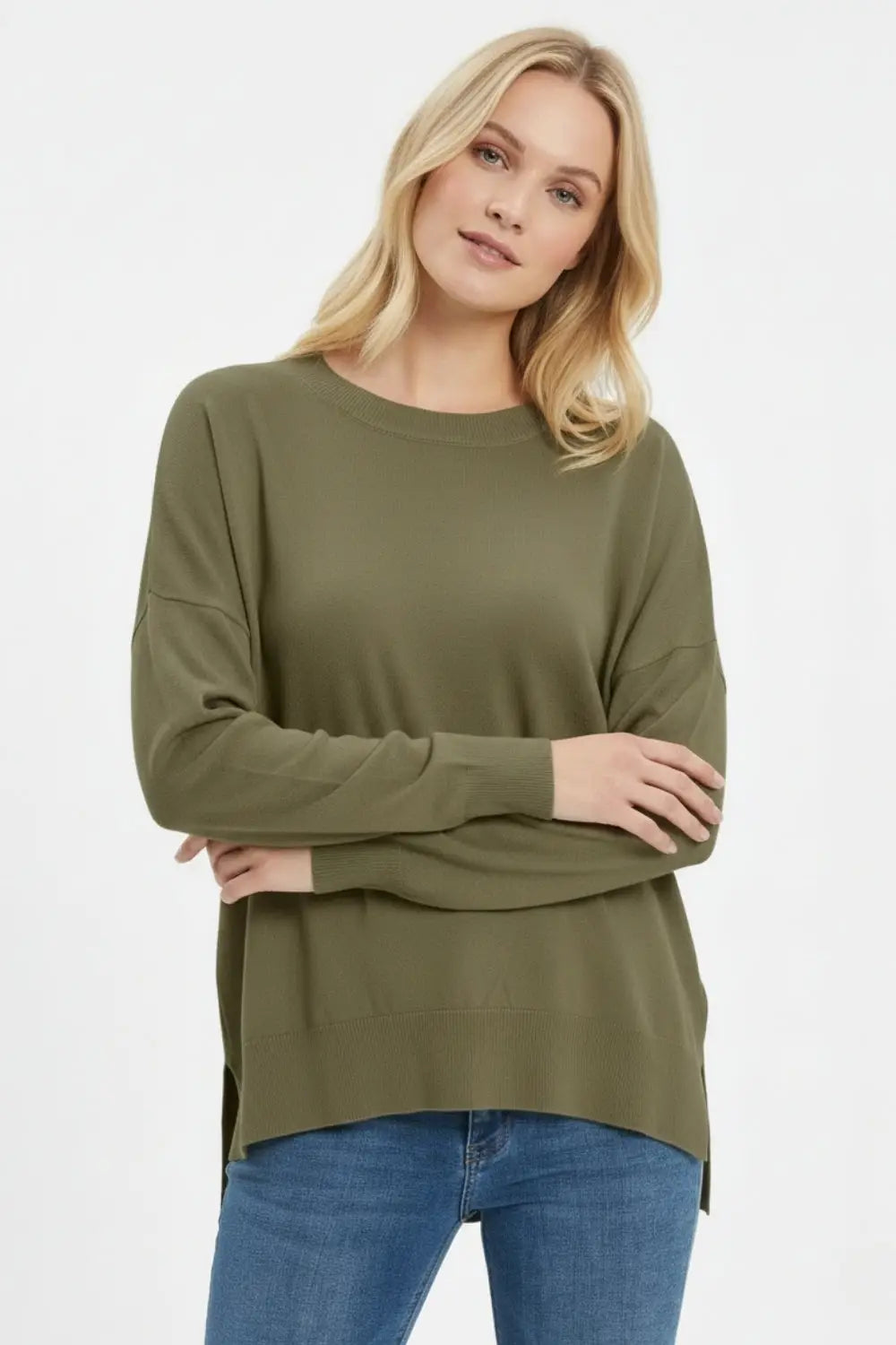 Khaki knit sweater with mesh collar detail - KHAKI / ONE - Sweaters