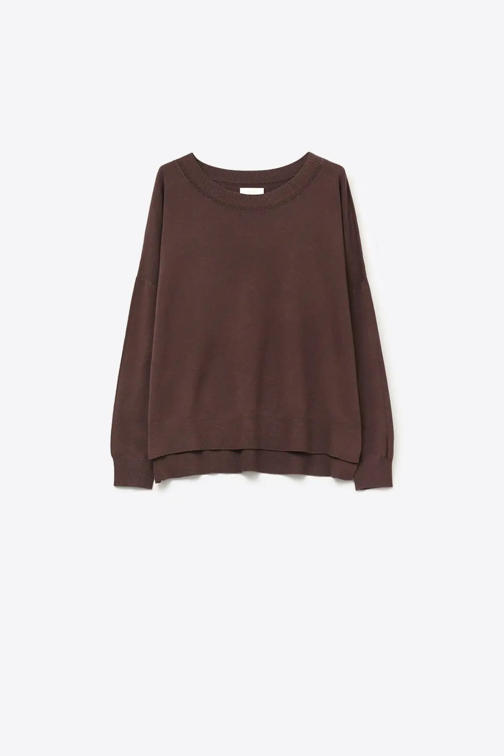 Brown knit sweater with mesh collar detail - BROWN / ONE - Sweaters