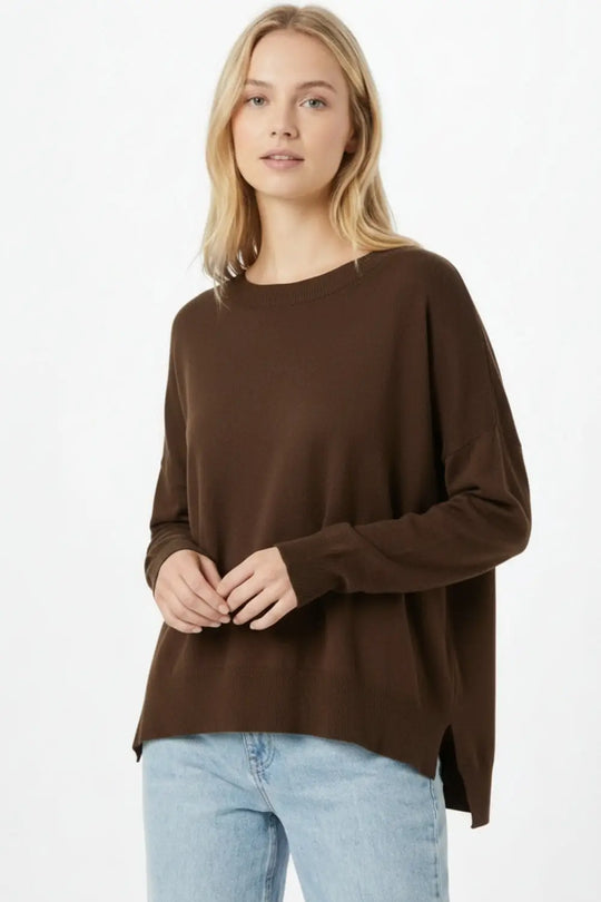 Brown knit sweater with mesh collar detail - BROWN / ONE - Sweaters