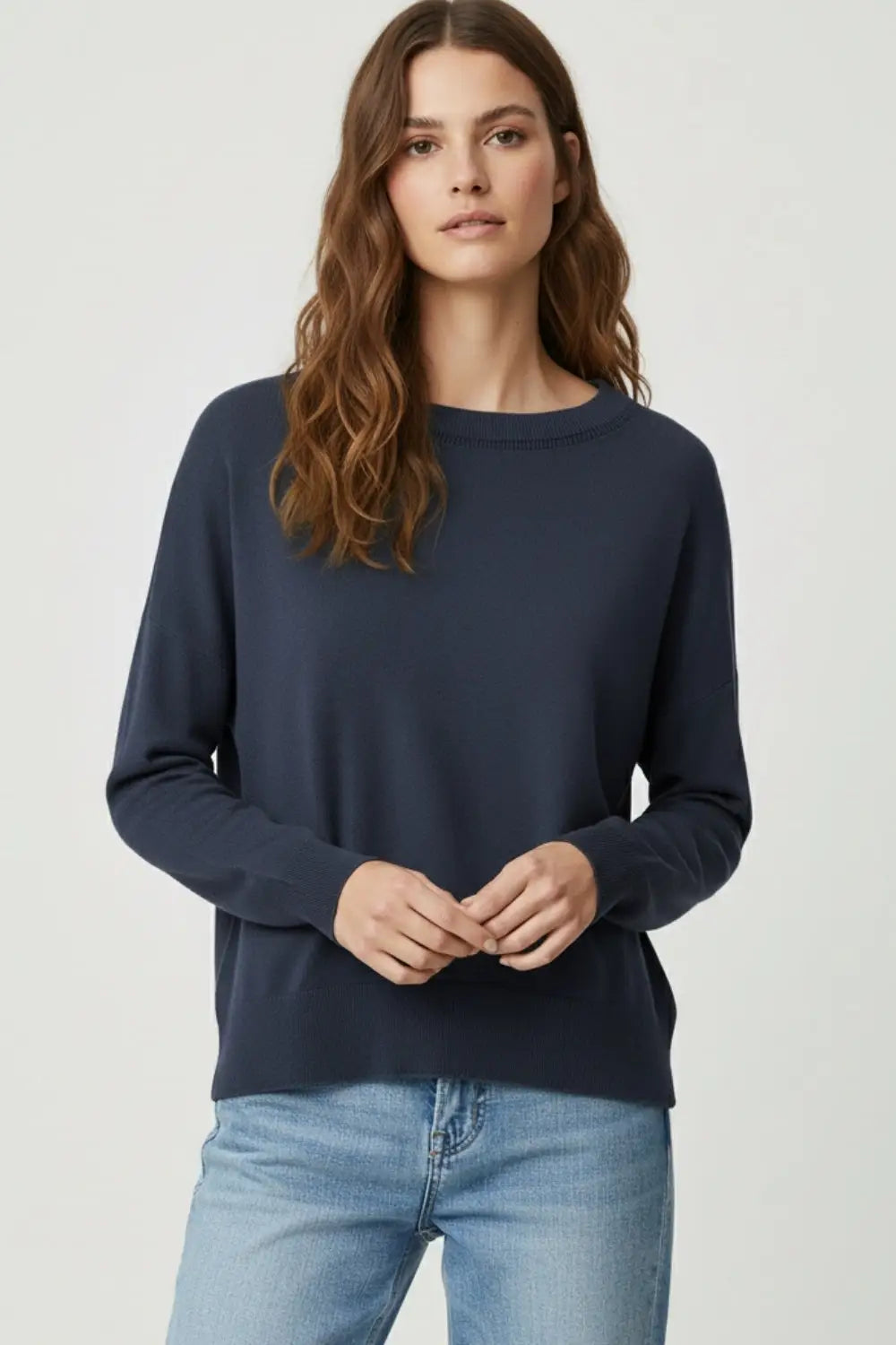 Navy knit sweater with mesh collar detail - NAVY / ONE - Sweaters