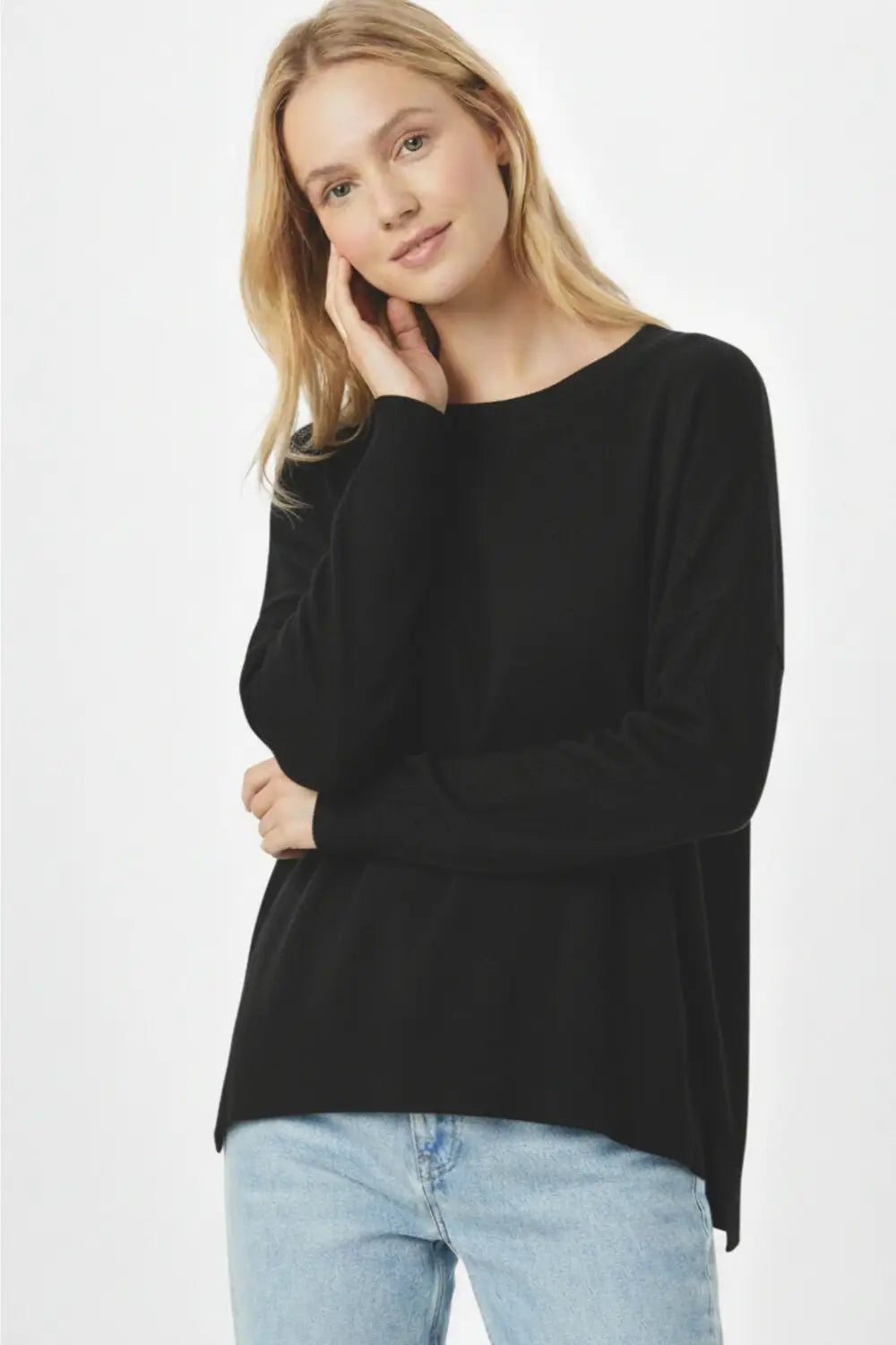 Black knit sweater with mesh collar detail - BLACK / ONE - Sweaters