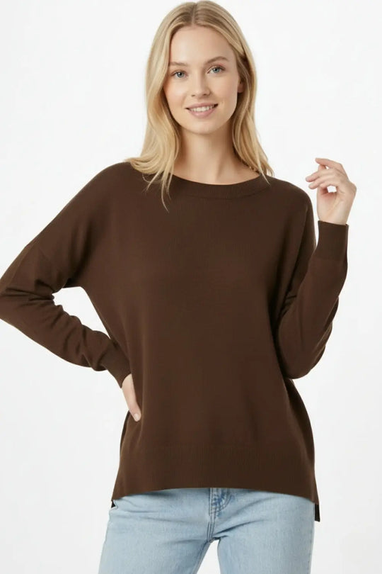 Brown knit sweater with mesh collar detail - BROWN / ONE - Sweaters