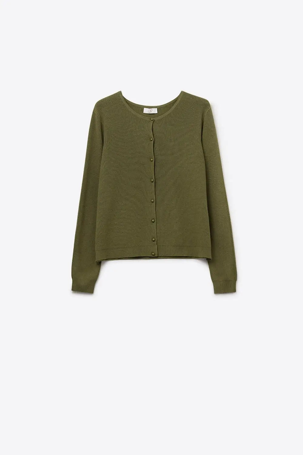Khaki Ribbed Knit Cardigan with Mother-of-Pearl Buttons - KHAKI / ONE - Cardigans