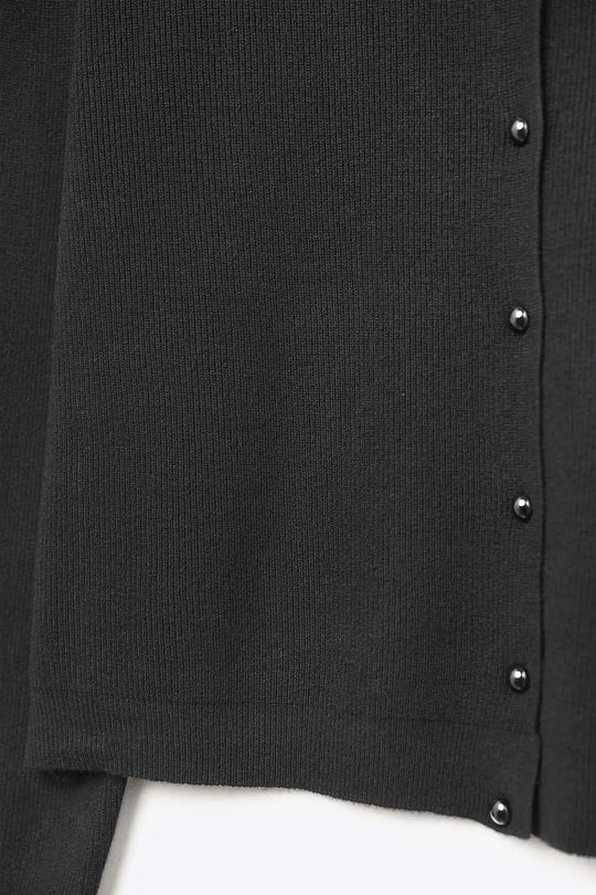 Black Ribbed Knit Cardigan with Mother-of-Pearl Buttons - BLACK / ONE - Cardigans