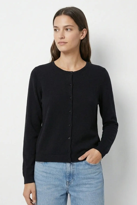 Black Ribbed Knit Cardigan with Mother-of-Pearl Buttons - BLACK / ONE - Cardigans