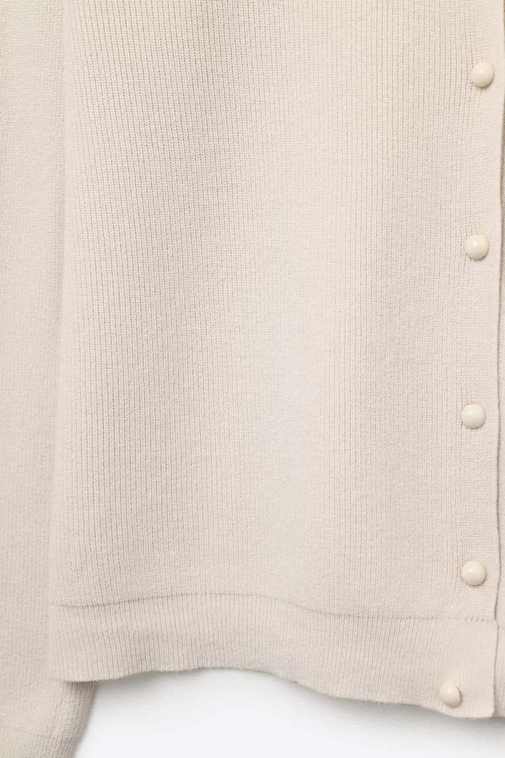 Beige Ribbed Knit Cardigan with Mother-of-Pearl Buttons - BEIGE / ONE - Cardigans