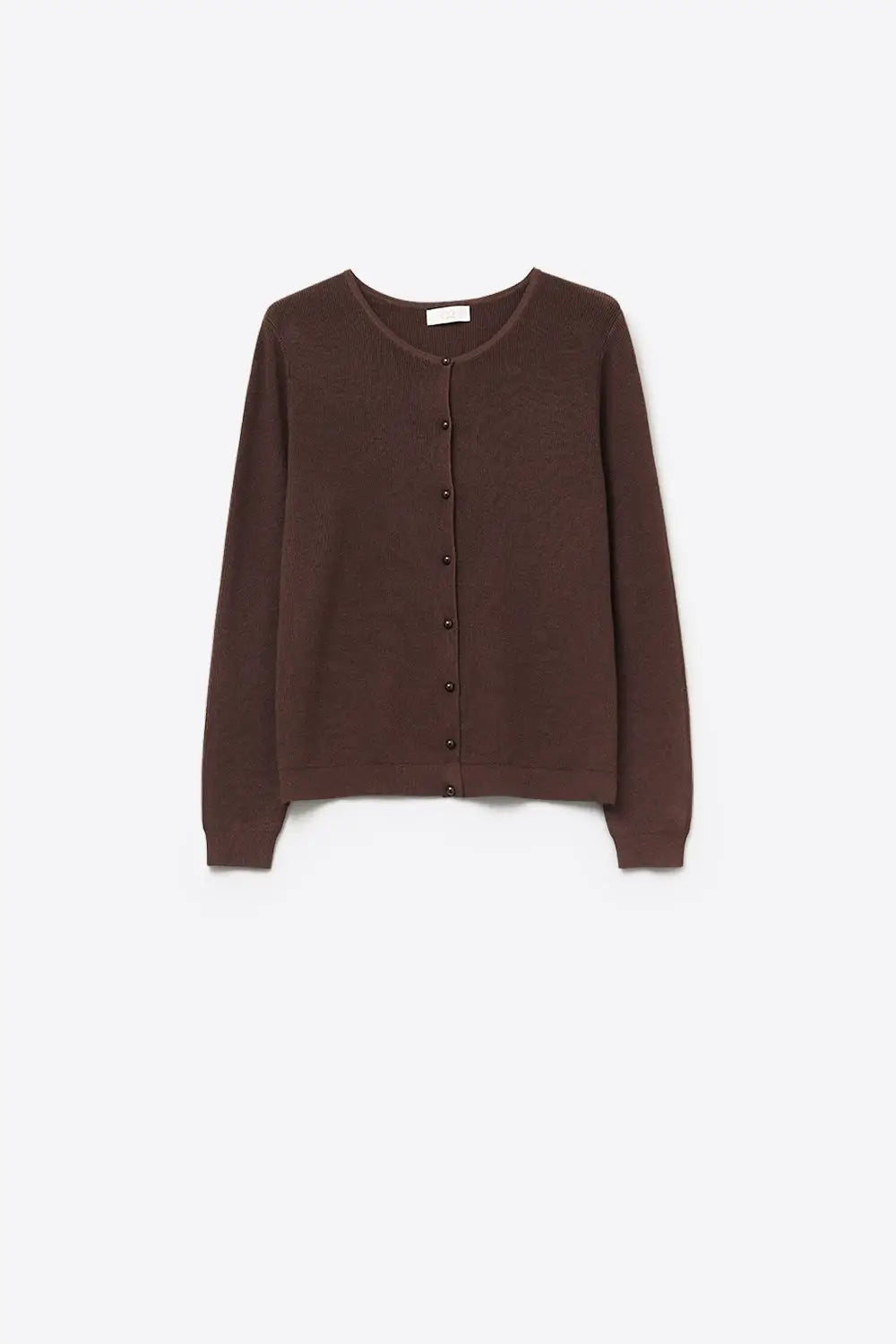 Brown Ribbed Knit Cardigan with Mother-of-Pearl Buttons - BROWN / ONE - Cardigans
