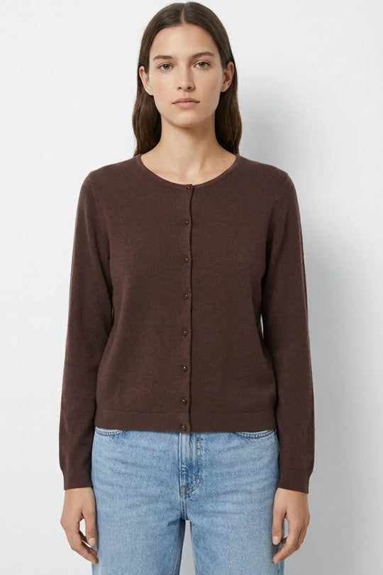 Brown Ribbed Knit Cardigan with Mother-of-Pearl Buttons - BROWN / ONE - Cardigans