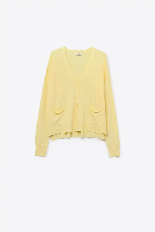 Fine Knit Cardigan with Front Pockets in Yellow - YELLOW / ONE - Cardigans