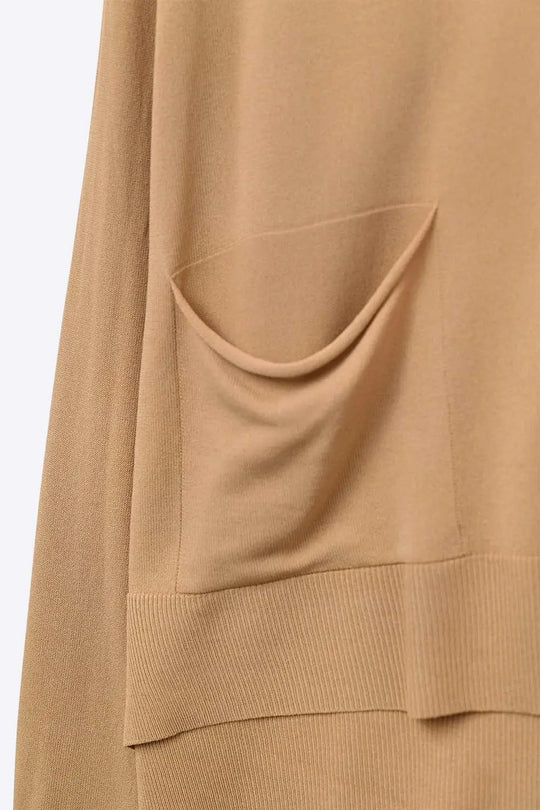 Fine Knit Cardigan with Front Pockets in Camel - CAMEL / ONE - Cardigans
