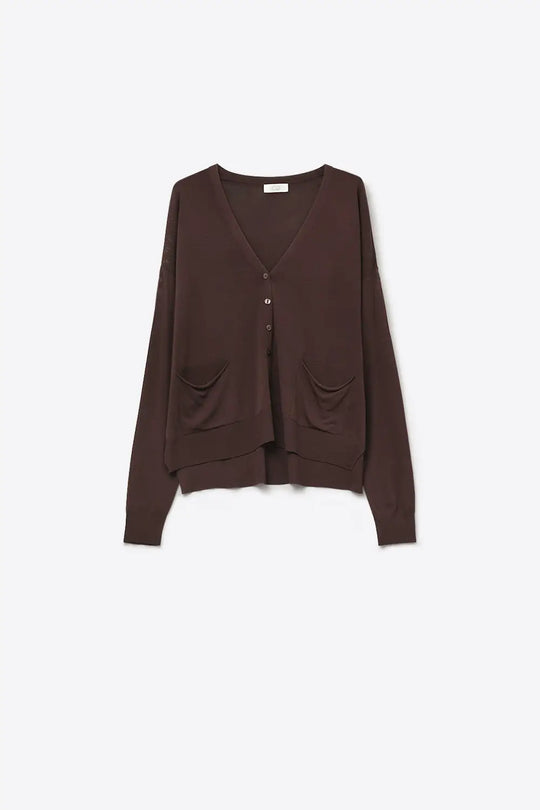 Fine Knit Cardigan with Front Pockets in brown - BROWN / ONE - Cardigans