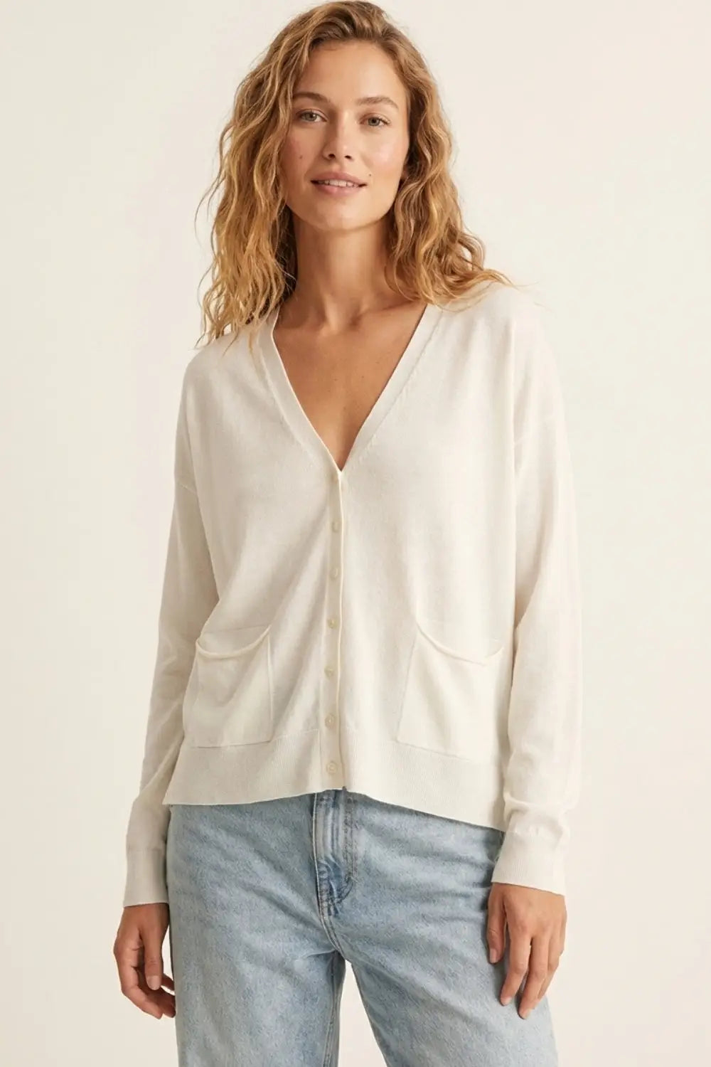 Fine Knit Cardigan with Front Pockets in white - WHITE / ONE - Cardigans