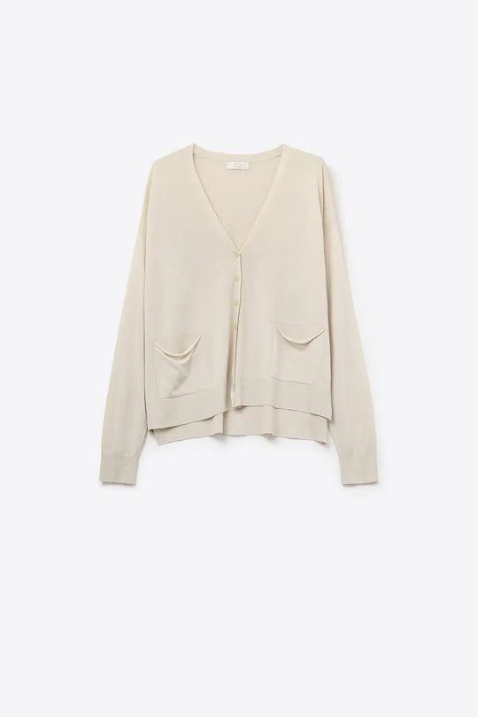 Fine Knit Cardigan with Front Pockets in beige - BEIGE / ONE - Cardigans