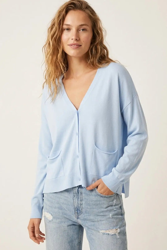 Fine Knit Cardigan with Front Pockets in blue - BLUE / ONE - Cardigans