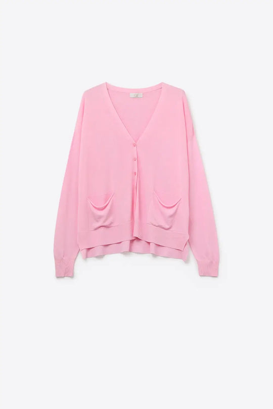 Fine Knit Cardigan with Front Pockets in pink - PINK / ONE - Cardigans