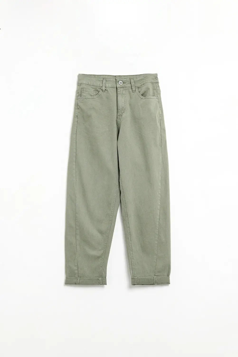 High-Rise Barrel-Leg Pants in Soft khaki color - Colored Jeans