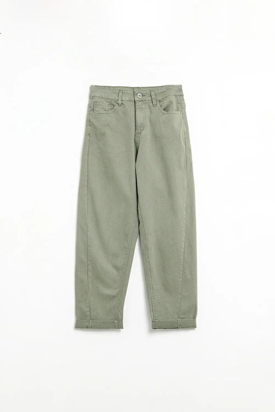 High-Rise Barrel-Leg Pants in Soft khaki color - Colored Jeans