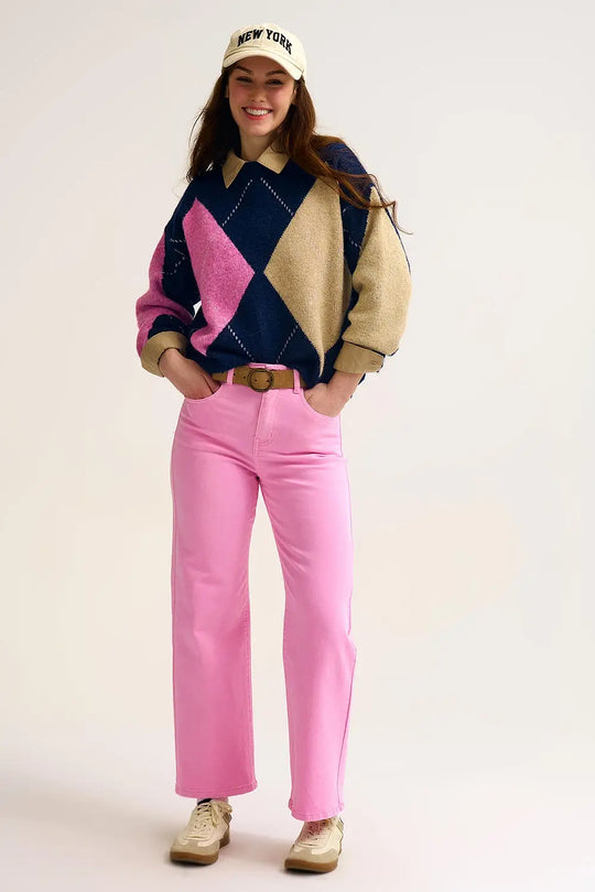 Cropped wide leg jeans in bubblegum pink - Colored Jeans