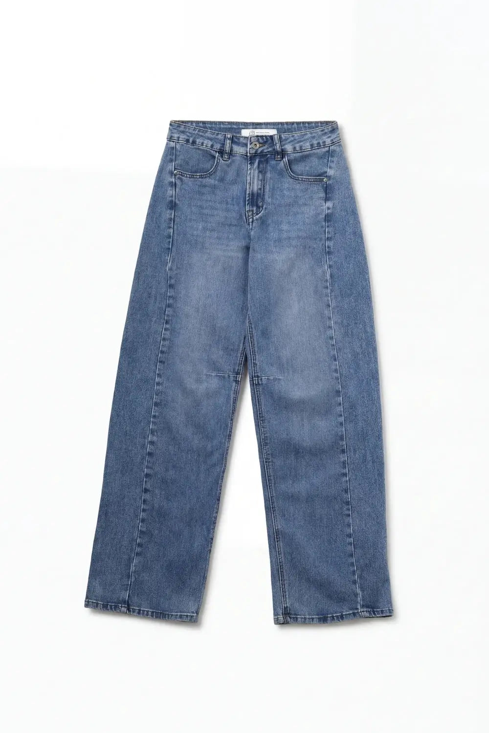 Straight barrel-style jeans with knee stitching detail