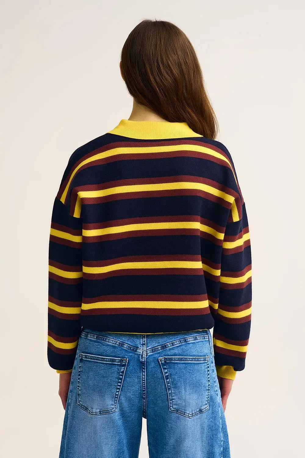 Yellow Striped Knit Polo Sweater with Relaxed Fit - YELLOW / ONE - Sweaters