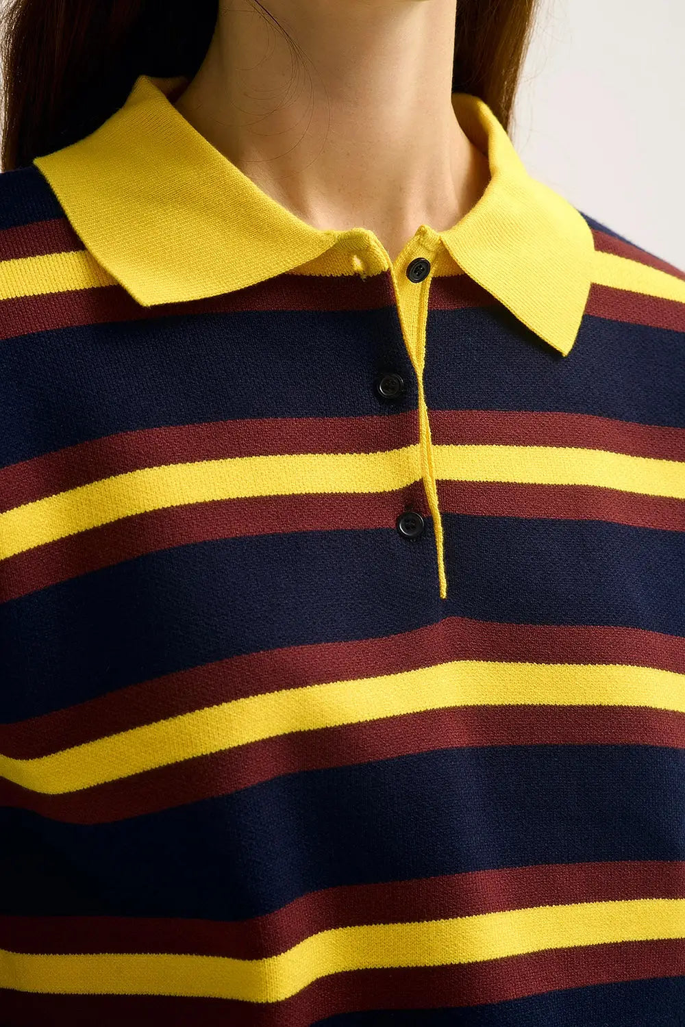 Yellow Striped Knit Polo Sweater with Relaxed Fit - YELLOW / ONE - Sweaters