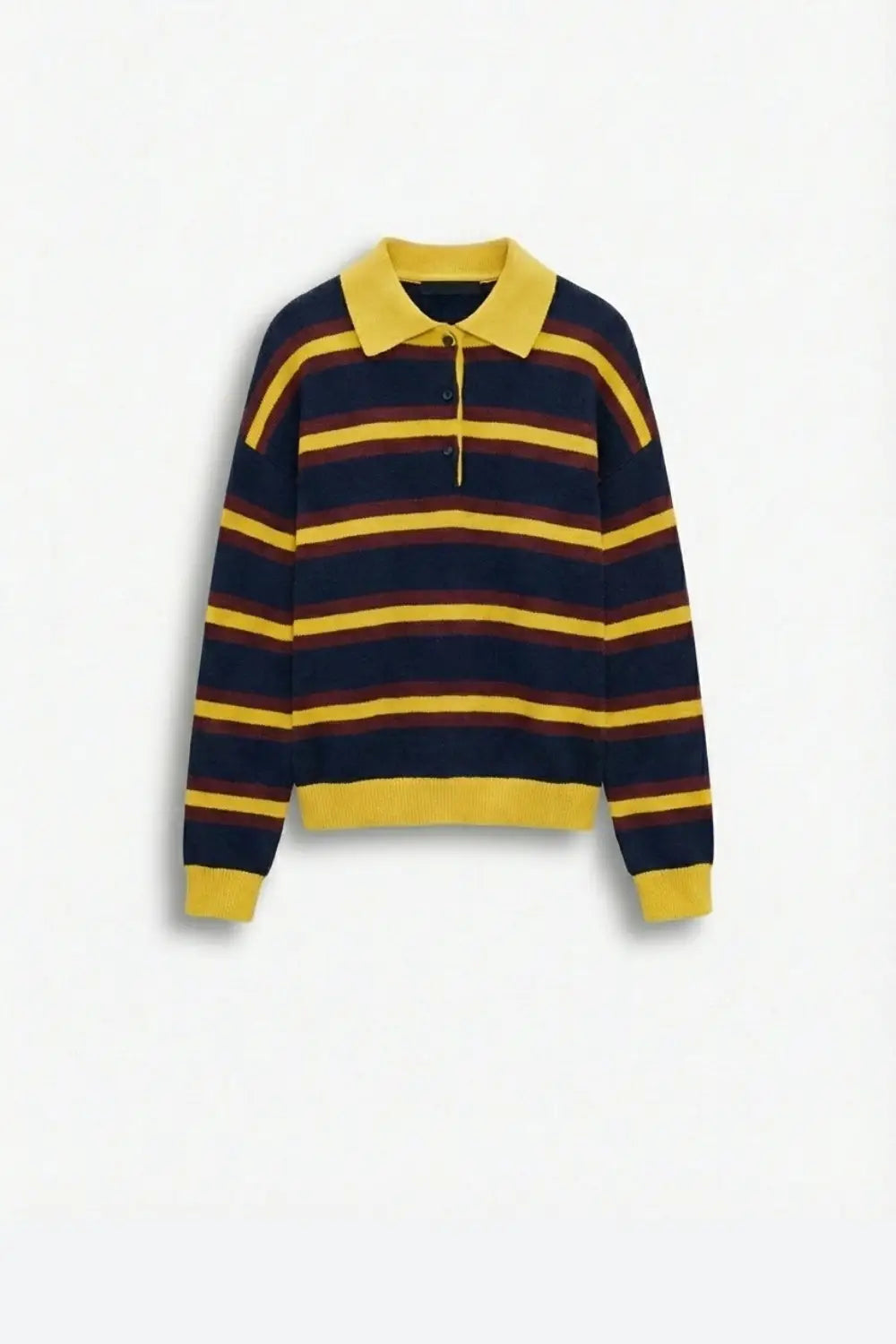 Yellow Striped Knit Polo Sweater with Relaxed Fit - YELLOW / ONE - Sweaters