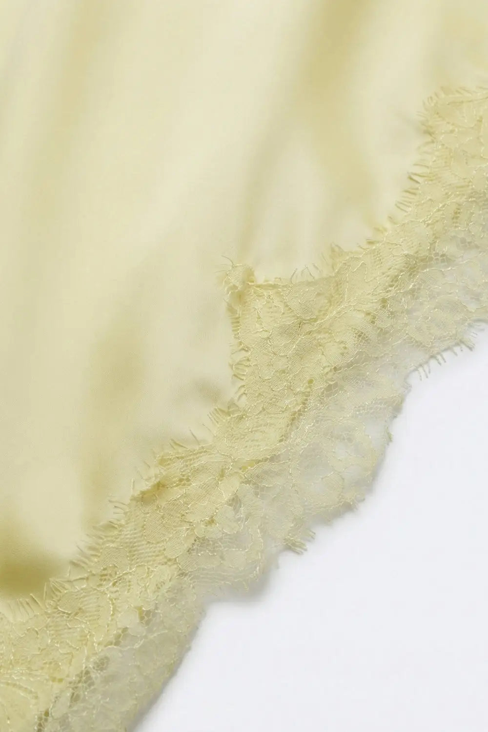 Butter Yellow Satin Handkerchief Skirt with Lace Trim - Skirts