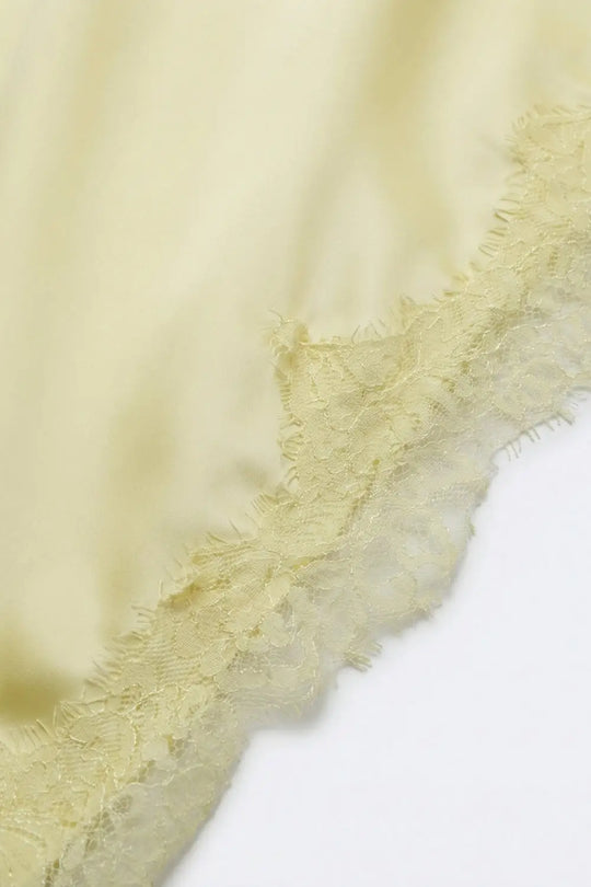 Butter Yellow Satin Handkerchief Skirt with Lace Trim - Skirts