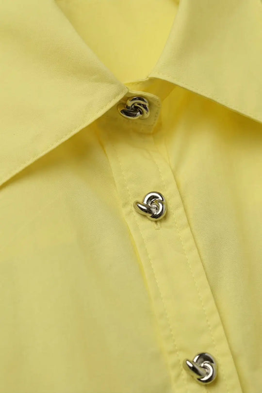 Yellow Short-Sleeve Kimono Shirt with silver buttons - YELLOW / ONE - Shirts
