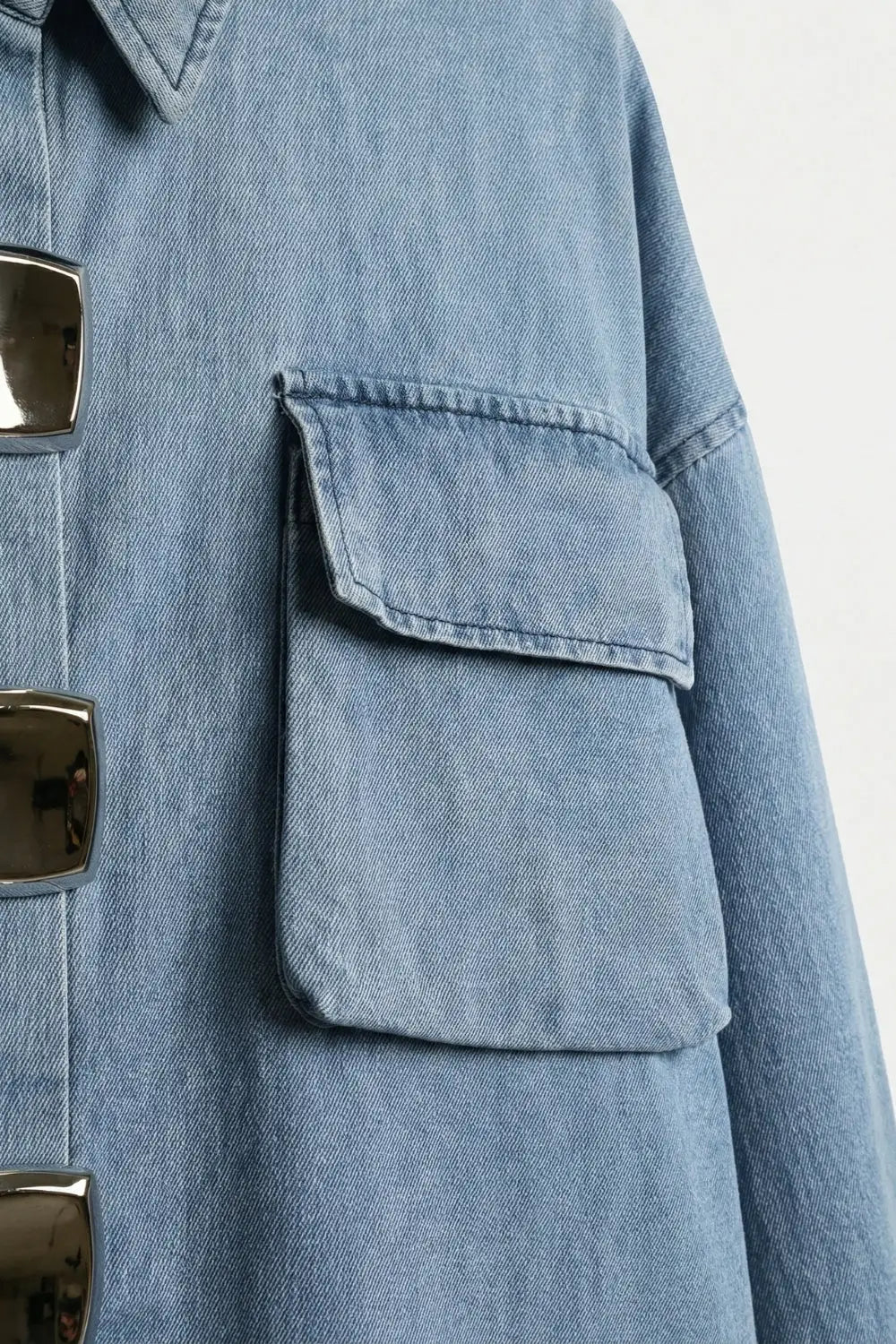 Light Wash Denim Short-Sleeve Shirt with big silver buttons - BLUE / ONE - Shirts