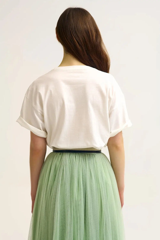 White Matcha Moments Embroidered Tee in Green - WHITE / ONE - T-Shirts
