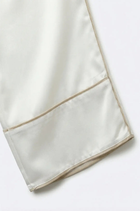 Ivory Satin Wide-Leg Kimono Trousers - Pants