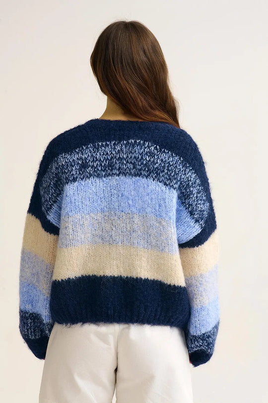 Navy Gradient Chunky Knit Cardigan with Soft Texture and Button Front - NAVY / ONE - Cardigans