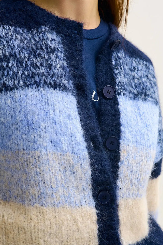 Navy Gradient Chunky Knit Cardigan with Soft Texture and Button Front - NAVY / ONE - Cardigans
